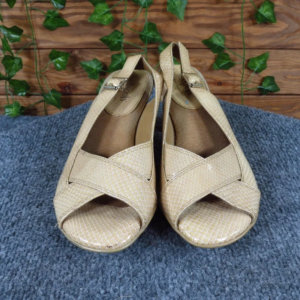 Softspots 7326612 Women Heel 6 Wide Dress Shoes Cream Snakeskin‎ Patent Leather